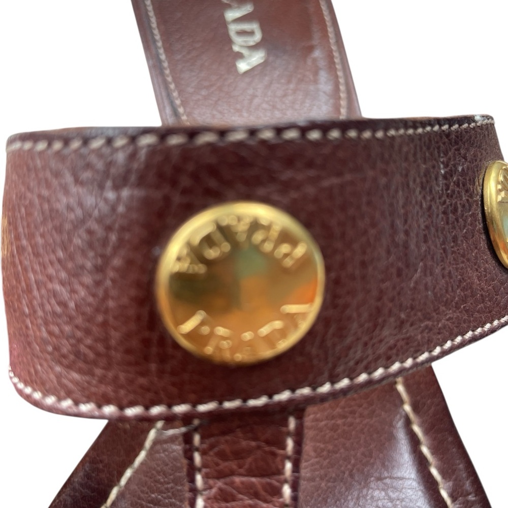 Prada Dark Brown Leather Mule Sandals with Gold Details - Picture 4 of 6